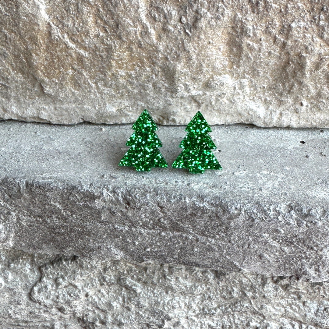 Glitter Christmas Tree Stud Earrings