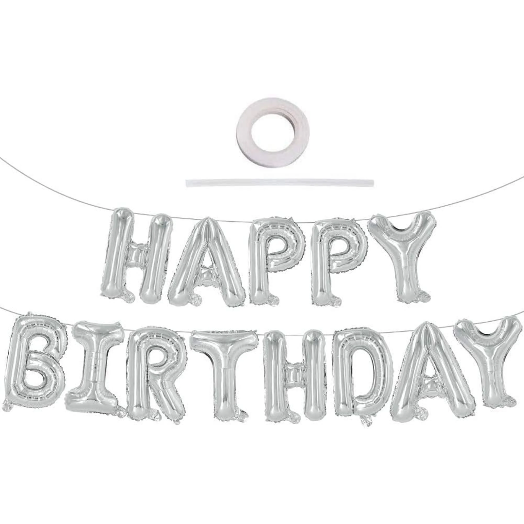 Happy Birthday Balloon Banner Kit - Silver