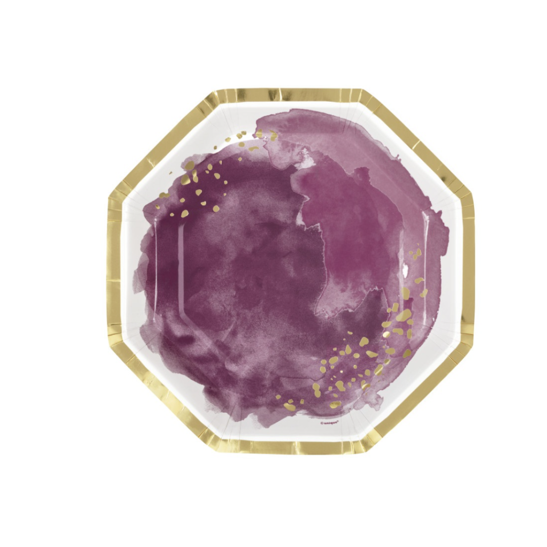 Modern Gold & Purple Octagon Plates 8pk