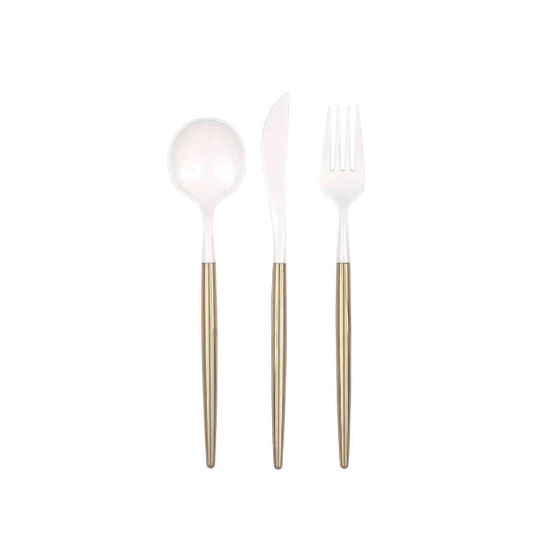 Gold & White Assorted Reuseable Cutlery - 12pc