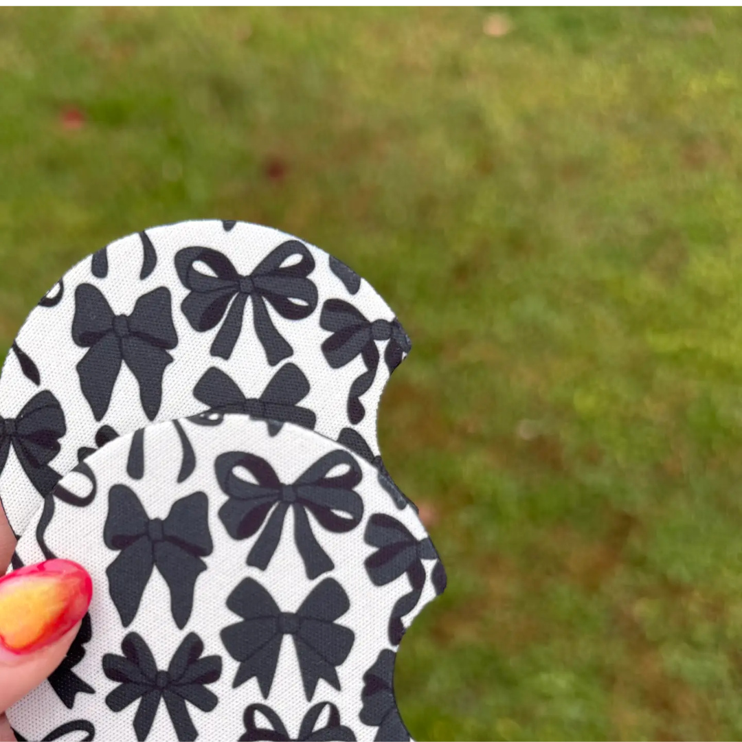 Car Coaster Set - Black Bows (Set of 2)
