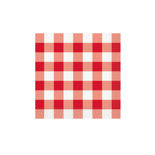 Red Gingham Beverage Napkin 16ct