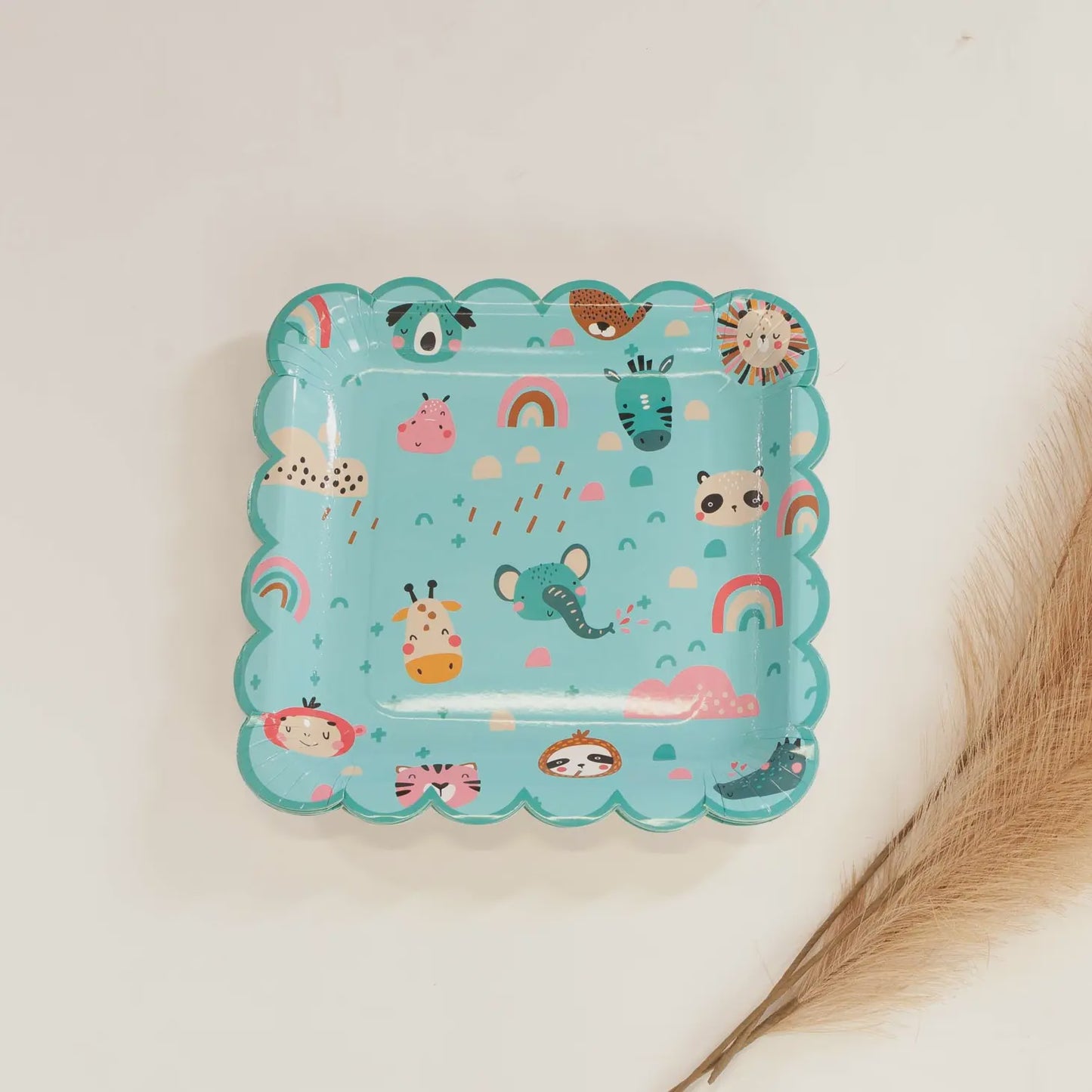 Boho Rainbow Safari Animal Plates 8pk - Blue