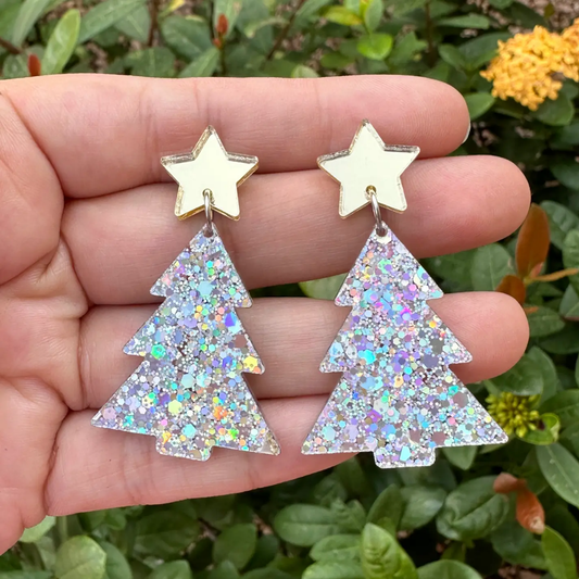 Glitter Christmas Tree Dangle Earrings