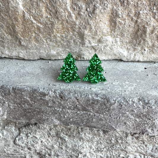 Glitter Christmas Tree Stud Earrings