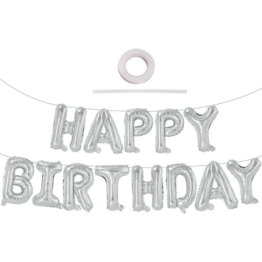 Happy Birthday Balloon Banner Kit - Silver