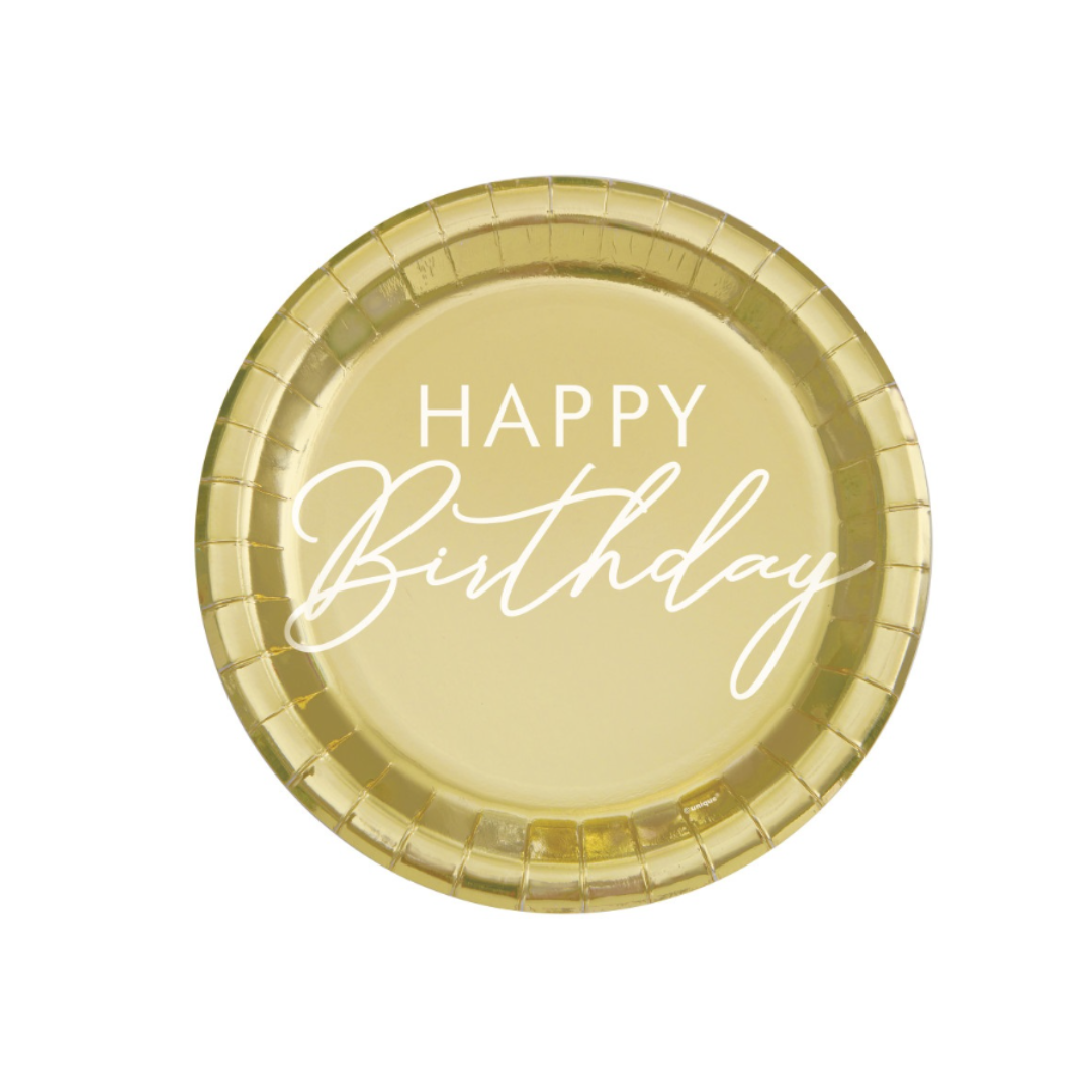 Gold Happy Birthday Dinner Plates - 8pk