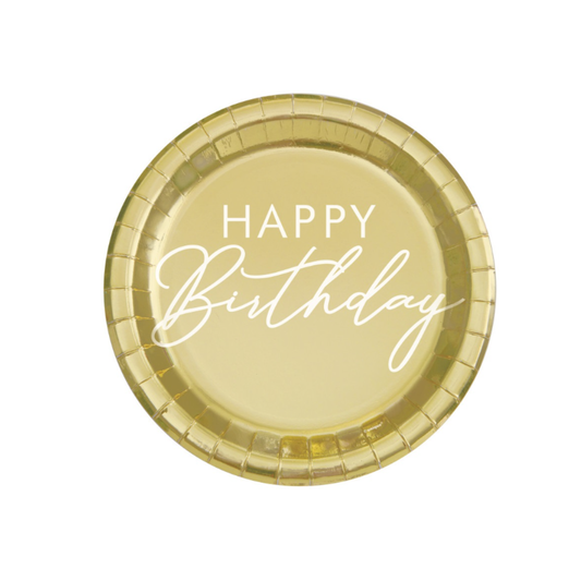 Gold Happy Birthday Dinner Plates - 8pk