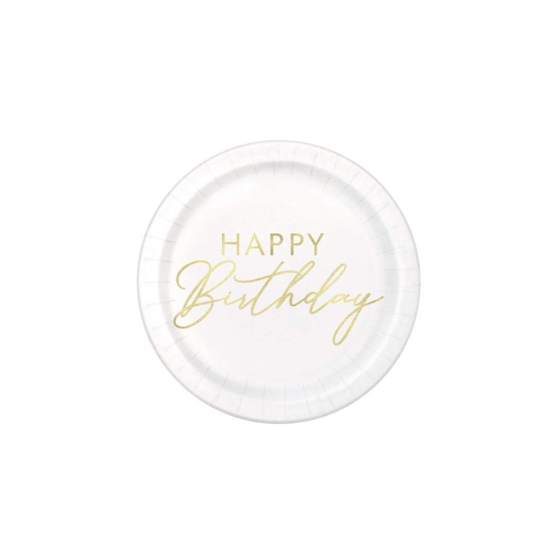 Gold Happy Birthday Dessert Plates - 8pk