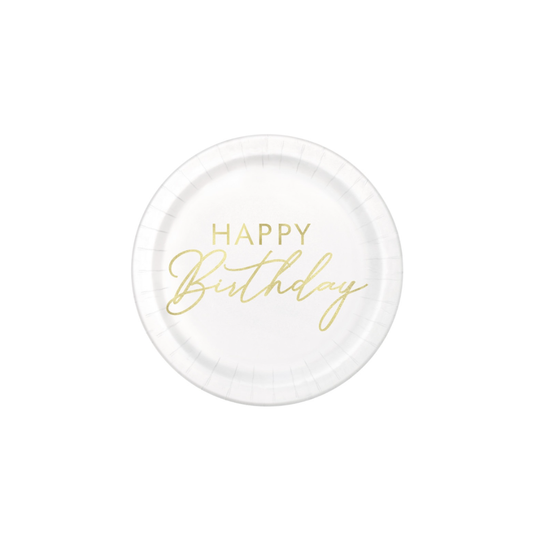 Gold Happy Birthday Dessert Plates - 8pk