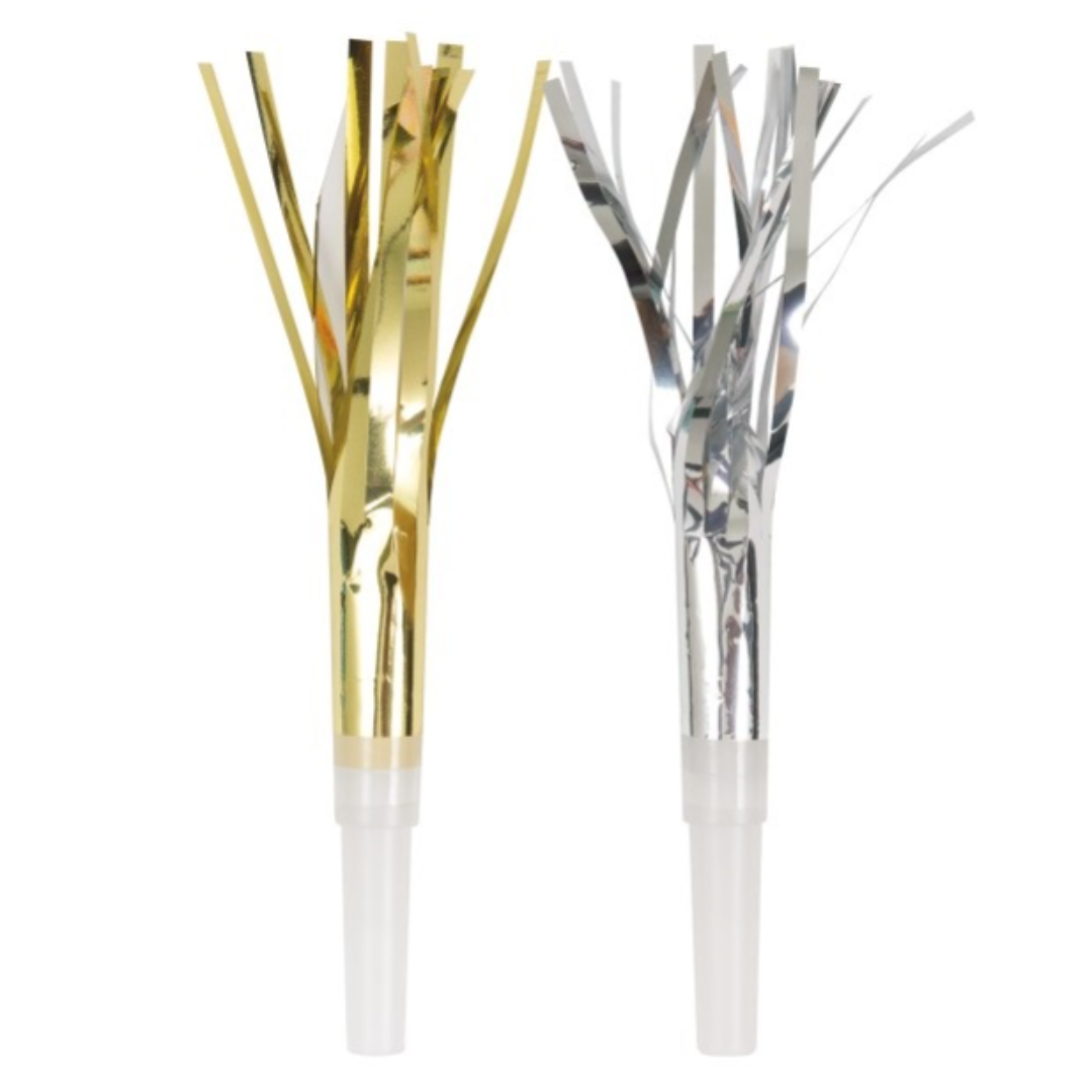 Silver & Gold Party Blowers 8pk