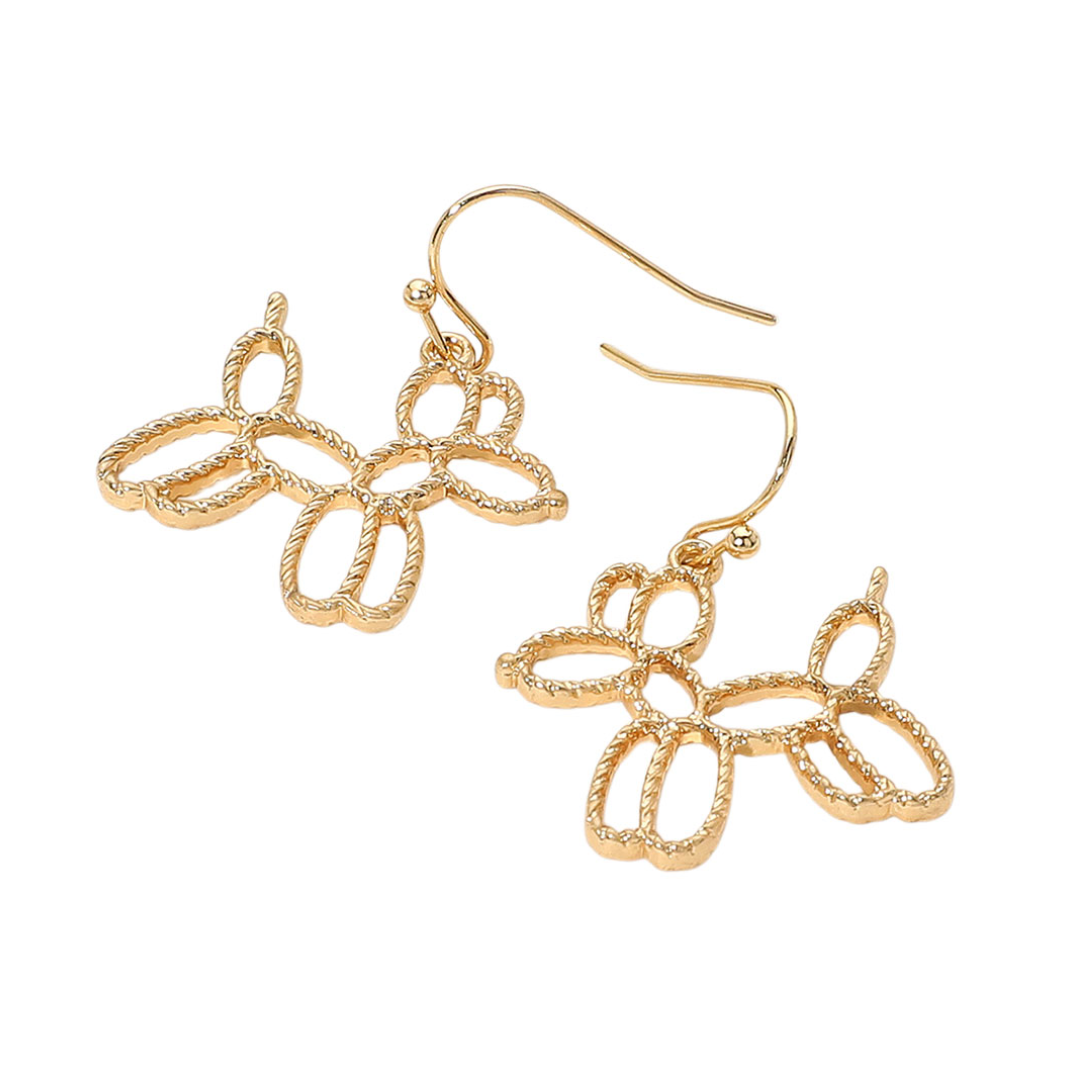 Textured Metal Open Balloon Dog Dangle Earrings