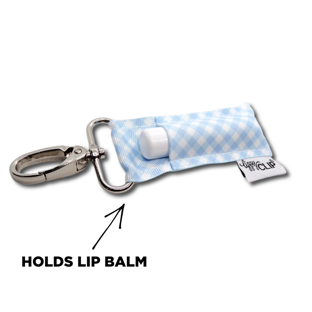 Light Blue and White Gingham Lippyclip® Lip Balm Holder