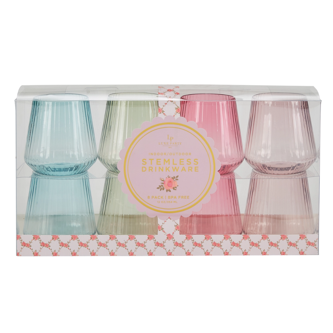 Upscale RIBBED Assorted 12 Oz. Plastic Goblets | 8 Cups