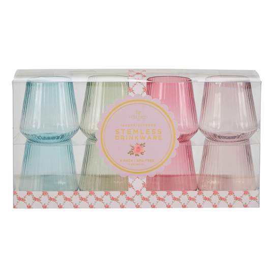 Upscale RIBBED Assorted 12 Oz. Plastic Goblets | 8 Cups