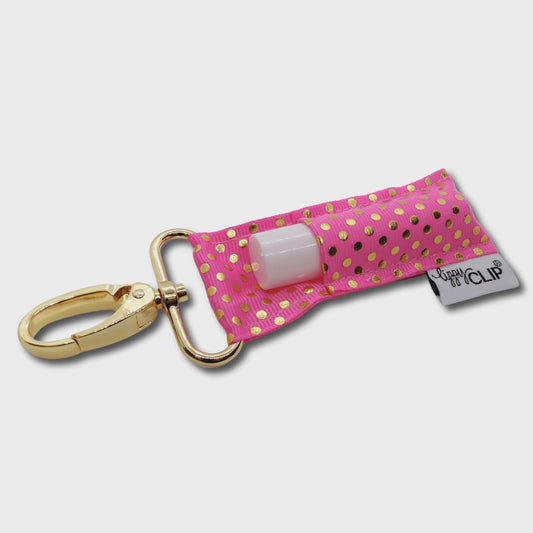 LippyClip Lip Balm Holder - Pink with Gold Dots