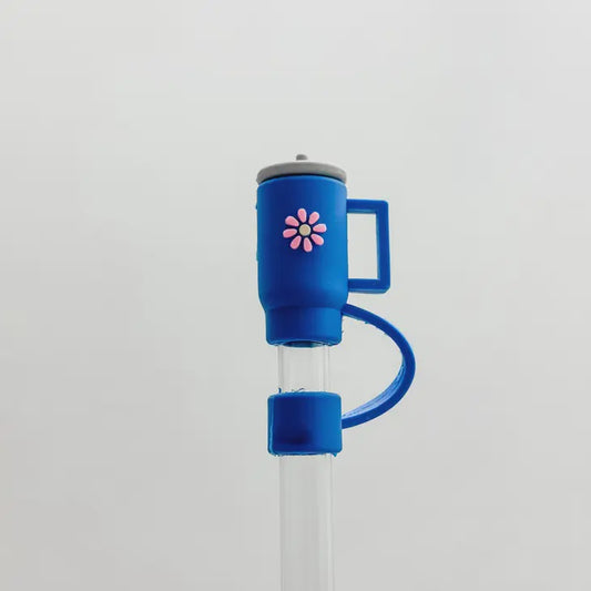 Straw Cover Blue Cup
